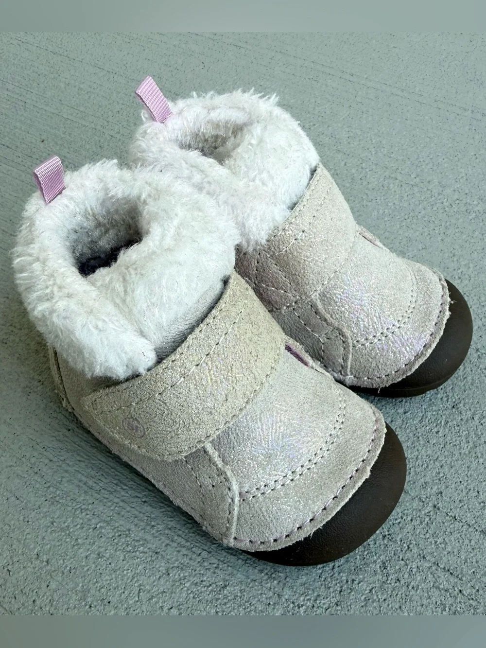 Stride Rite Soft Motion Sophie Boots Champagne Color Faux Fur Top 3M Baby Girl